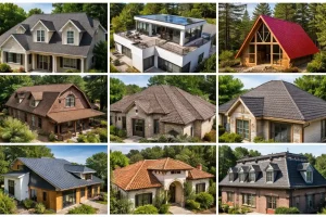 Diverse rooftops in afternoon light
