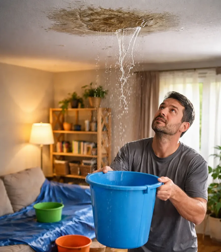 Dealing with the roof leak indoors