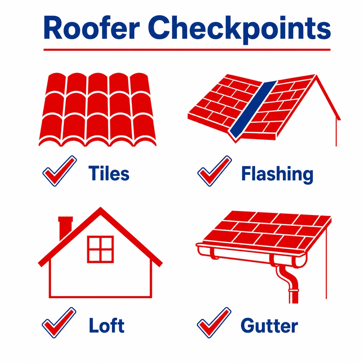 Graphic checklist of roof areas a roofer checks